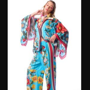 ARATTA FLORAL GARDEN SHIRT BLOUSE Blue Flowers Size L NWT